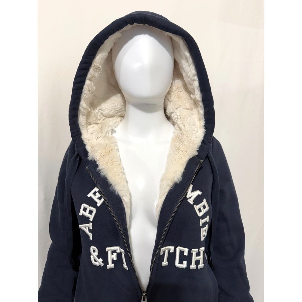 Y2K Abercrombie & Fitch Women's XS Blue Fur Lined Full Zip Hooded Sweatshirt